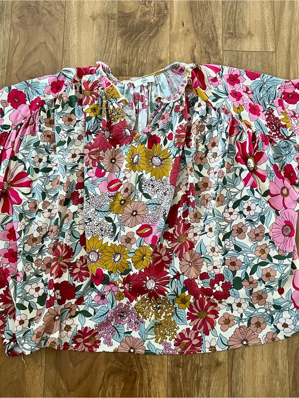 Entro Floral Print Puff Sleeve Women's Top in Pink & Multi